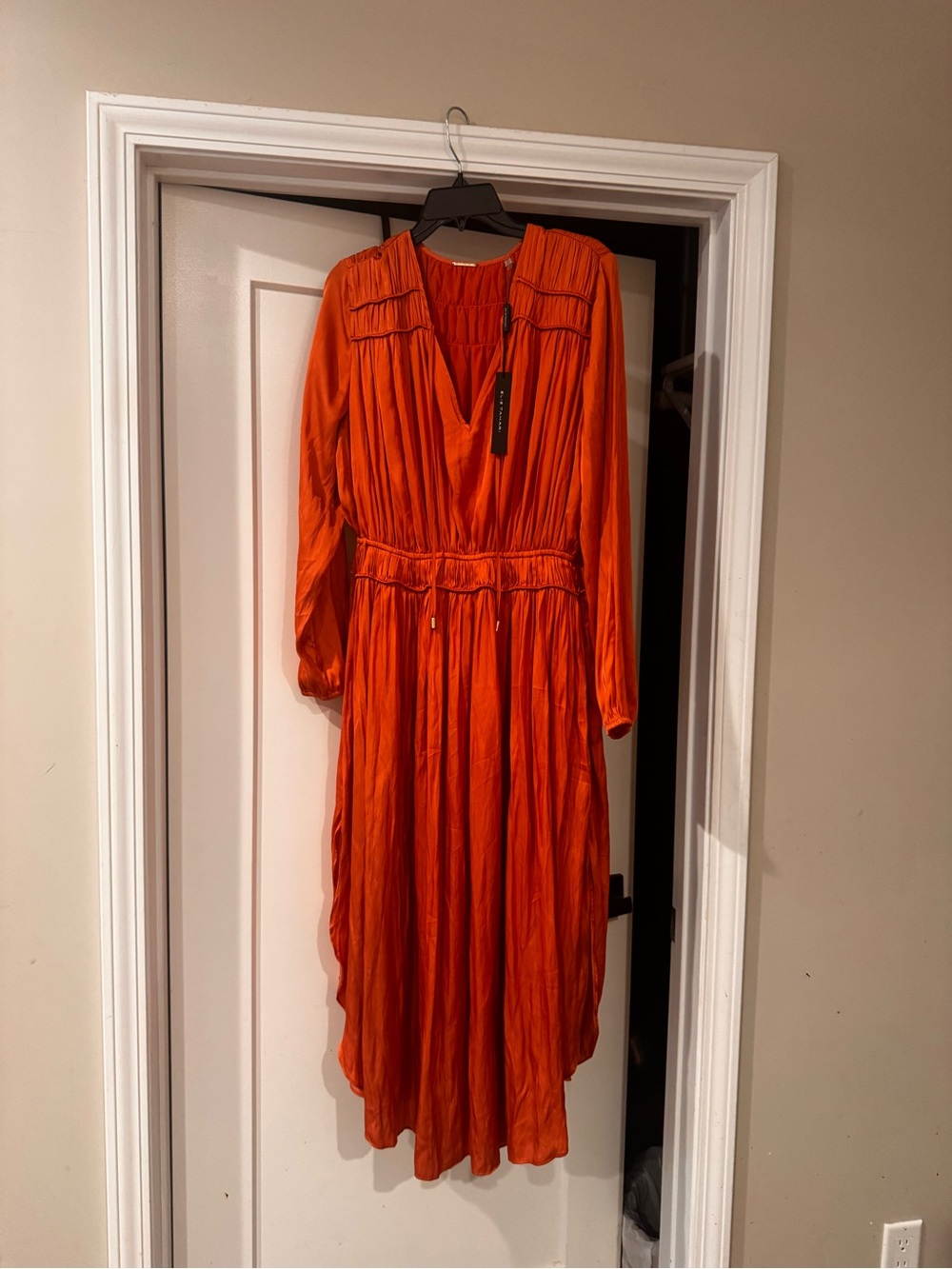 Elie Tahari Vibrant Orange Long-Sleeve Maxi Dress